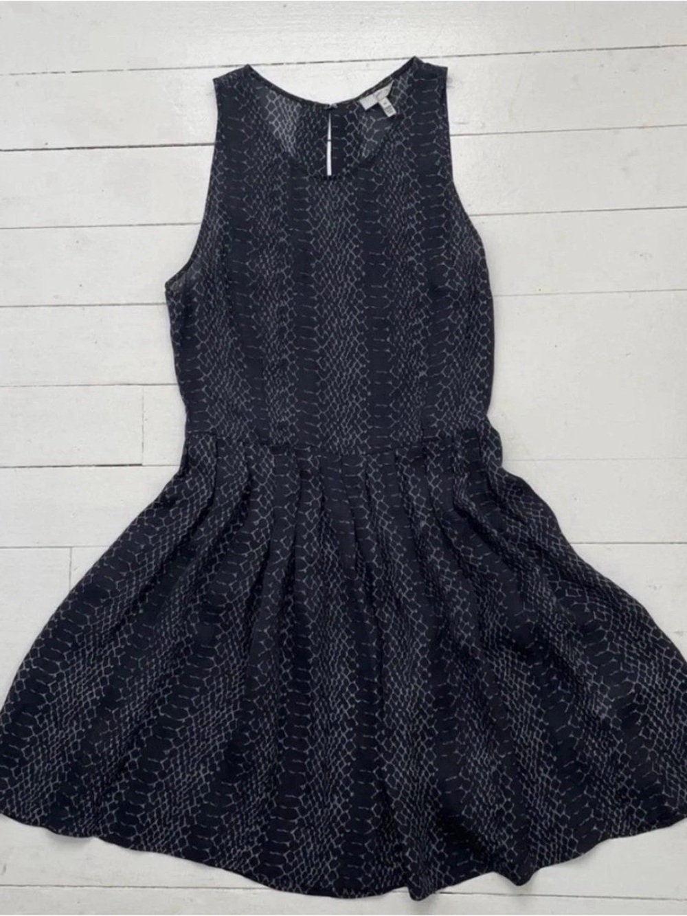 Joie Black Sleeveless Patterned Fit-and-Flare Mini Dress